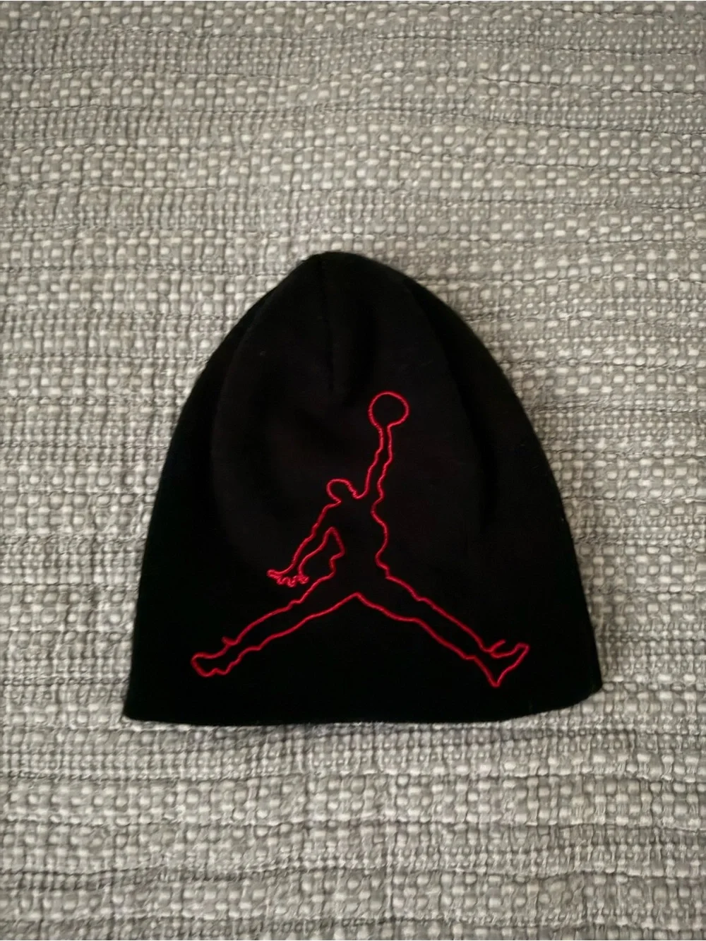 Jordan Black Knit Youth Beanie with Red Jumpman Outline